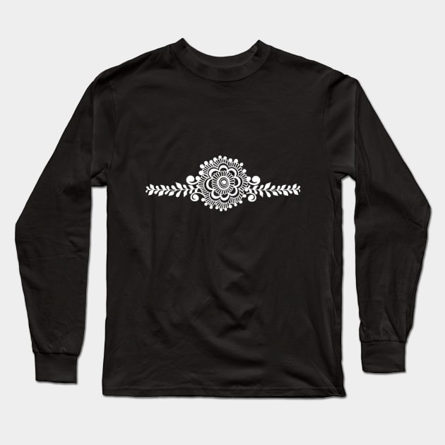 White Henna Tattoo - White Mehendi Motifs Long Sleeve T-Shirt by Tilila